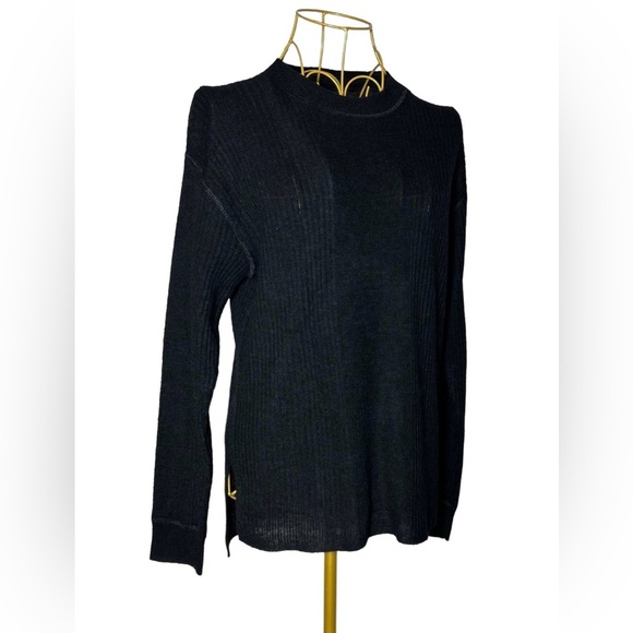NWT Madewell OVERSIZED Black Ribbed Alpaca-Blend, Soft Crewneck Sweater, XXS - Picture 2 of 15